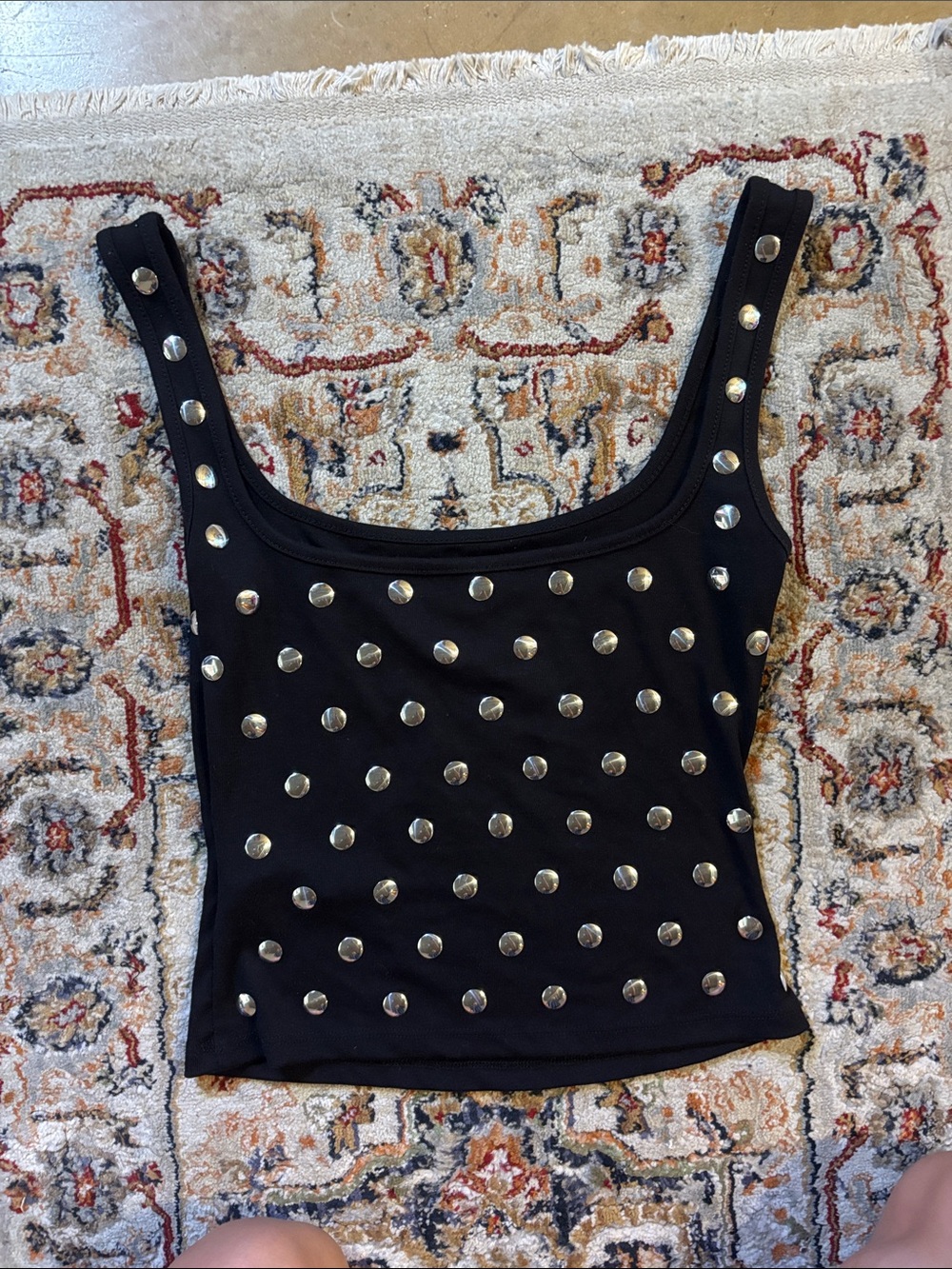 SHEIN Black Studded Crop Tank Top